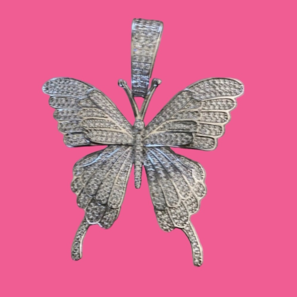 Big Butterflies Pendant Rhinestone Fashion Jewelry (Silver)